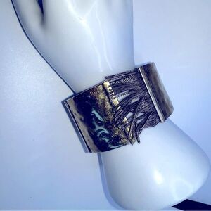 Rebecca Minkoff Rare Retired  Fringed Gold cuff Bracelet Brass Metallic